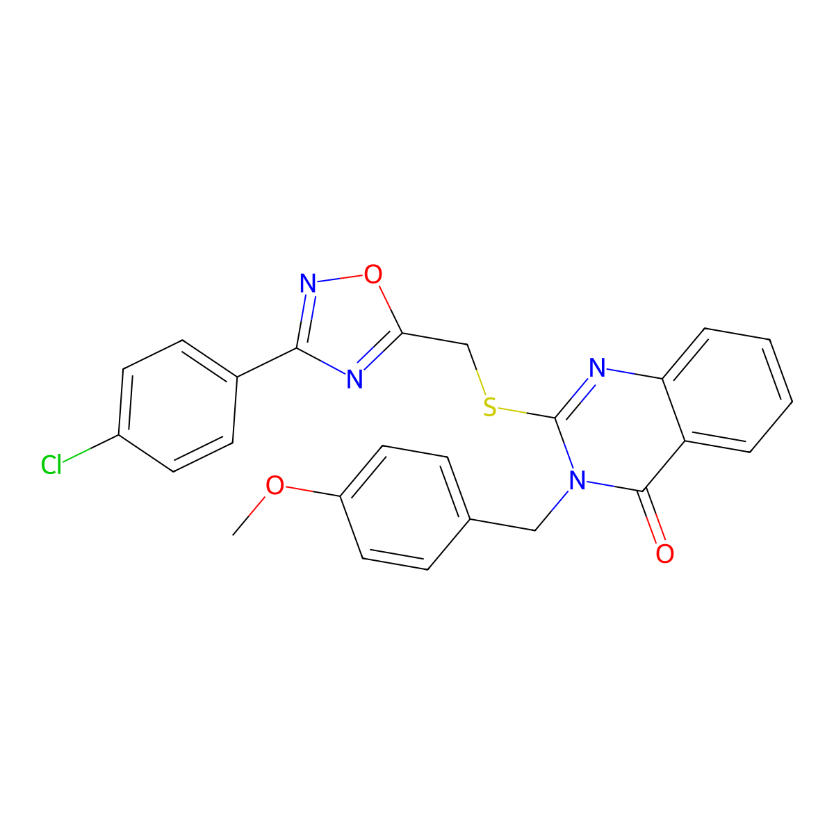 2-(((3-(4-chlorophenyl)-1,2,4-oxadiazol-5-yl)methyl)thio)-3-(4-methoxybenzyl)quinazolin-4(3H)-one molecular structure, CAS 2034520-36-8
