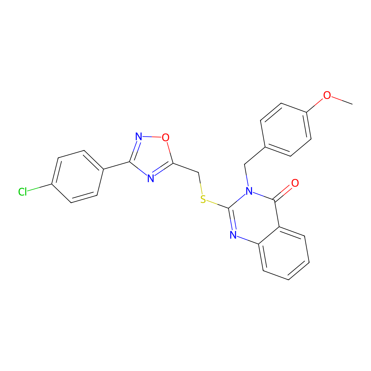 2-(((3-(4-chlorophenyl)-1,2,4-oxadiazol-5-yl)methyl)thio)-3-(4-methoxybenzyl)quinazolin-4(3H)-one molecular structure, CAS 2034520-36-8
