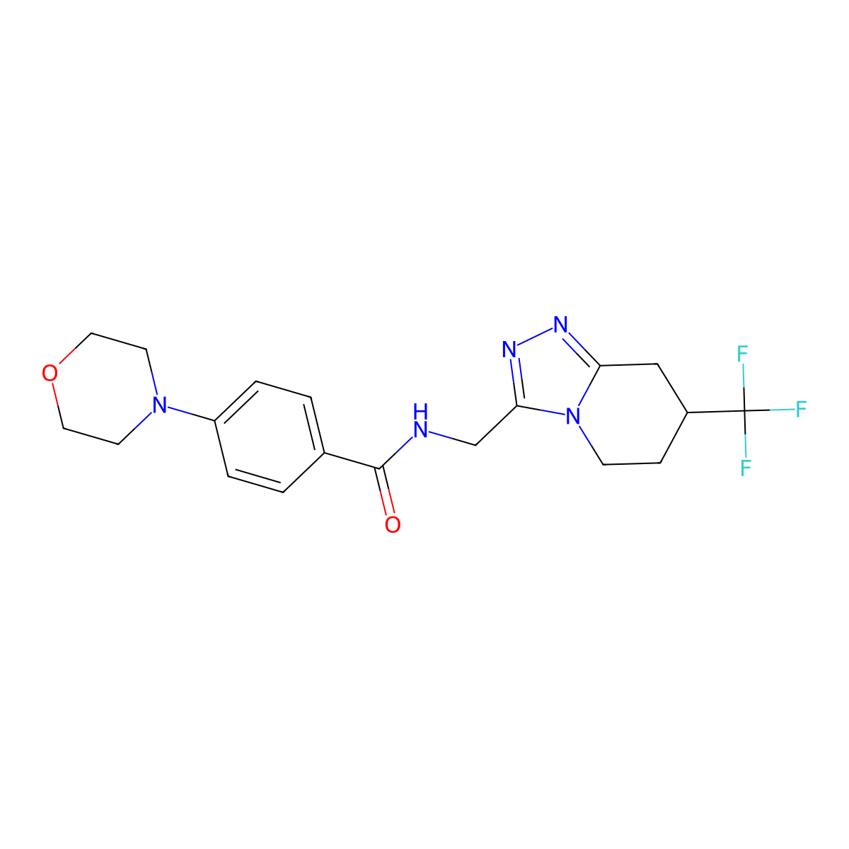4-morpholino-N-((7-(trifluoromethyl)-5,6,7,8-tetrahydro-[1,2,4]triazolo[4,3-a]pyridin-3-yl)methyl)benzamide molecular structure, CAS 2034520-37-9