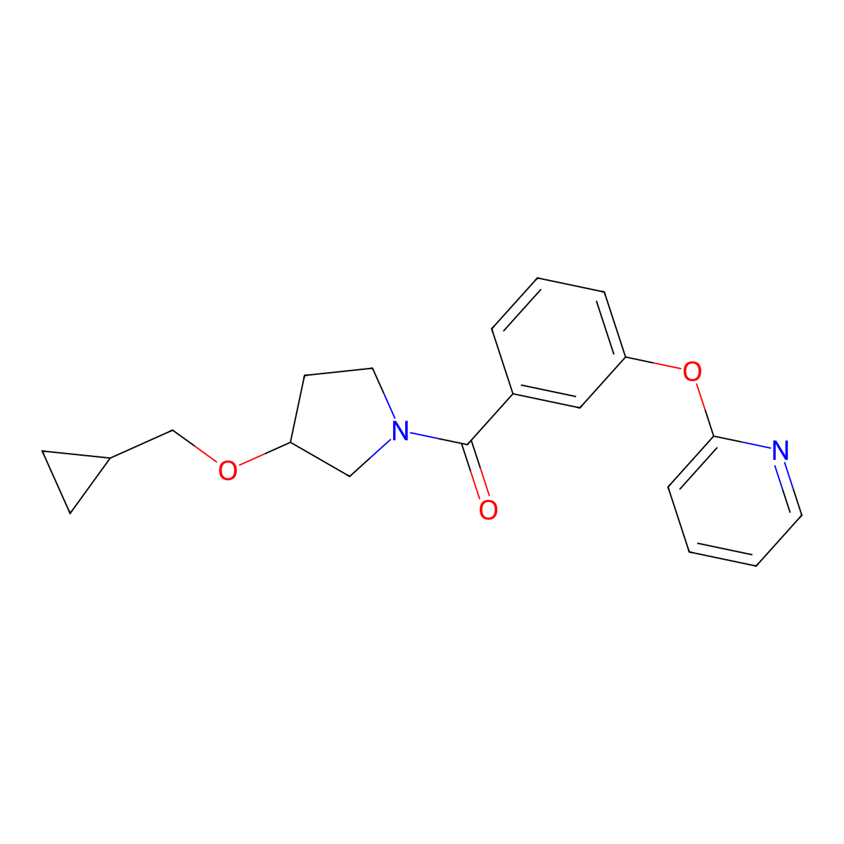(3-(Cyclopropylmethoxy)pyrrolidin-1-yl)(3-(pyridin-2-yloxy)phenyl)methanone molecular structure, CAS 2034520-39-1