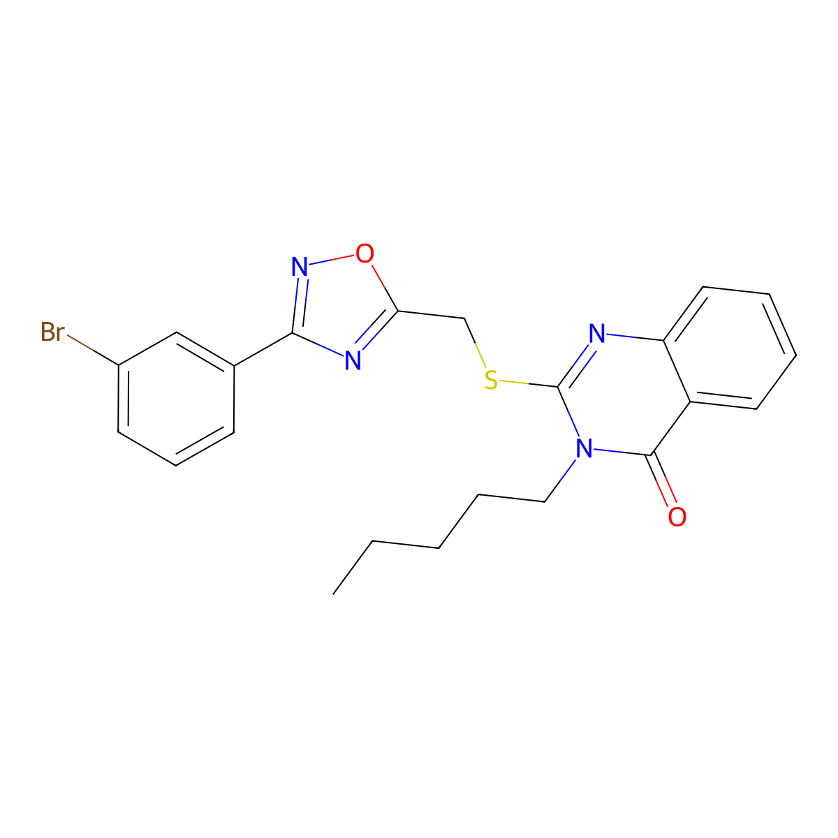 2-(((3-(3-bromophenyl)-1,2,4-oxadiazol-5-yl)methyl)thio)-3-pentylquinazolin-4(3H)-one molecular structure, CAS 2034520-43-7