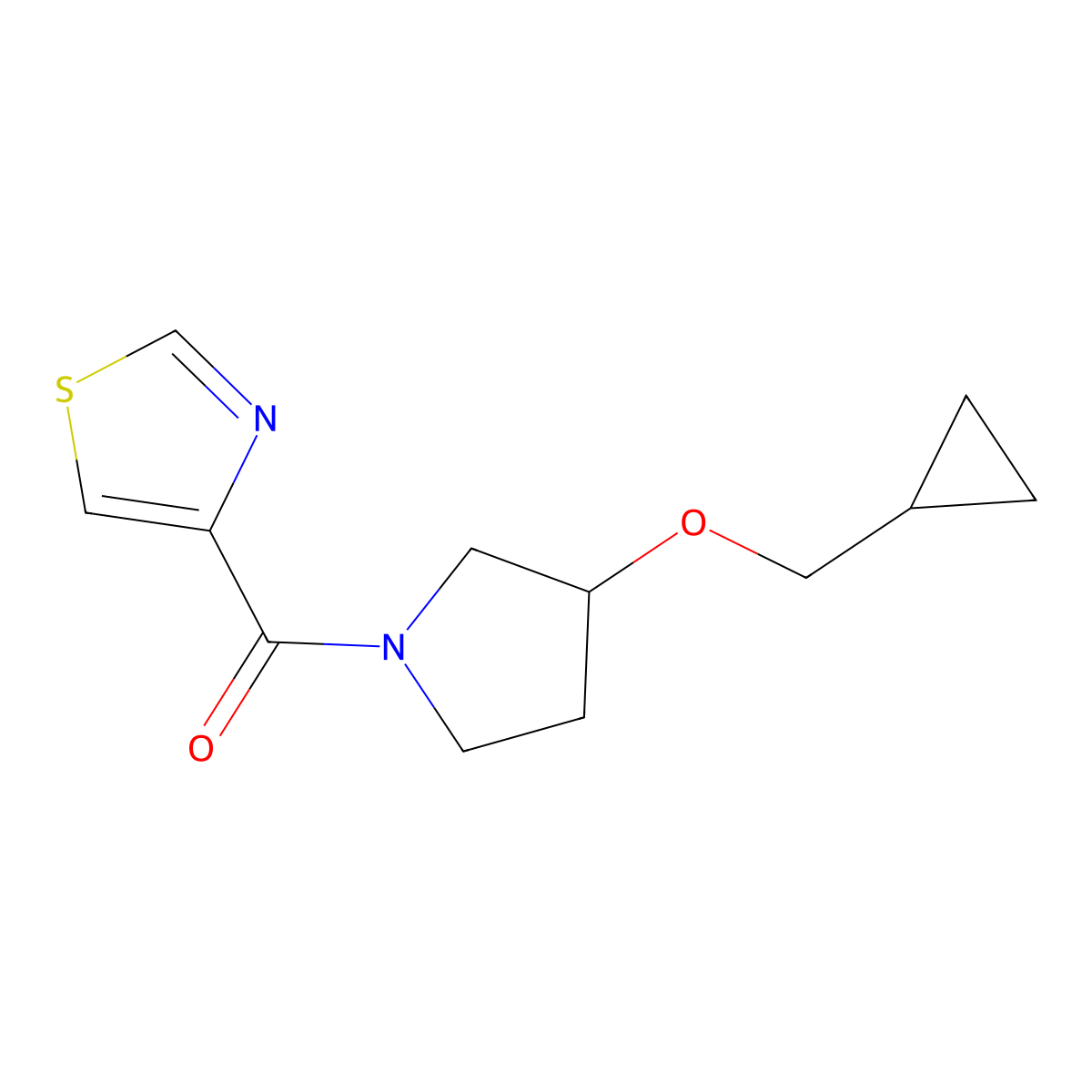 (3-(Cyclopropylmethoxy)pyrrolidin-1-yl)(thiazol-4-yl)methanone molecular structure, CAS 2034520-49-3