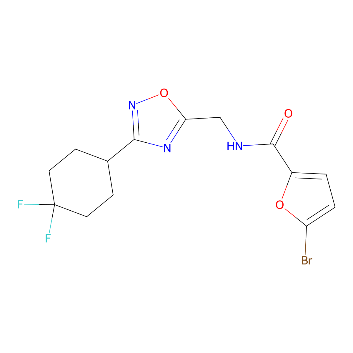5-bromo-N-{[3-(4,4-difluorocyclohexyl)-1,2,4-oxadiazol-5-yl]methyl}furan-2-carboxamide molecular structure, CAS 2034520-50-6