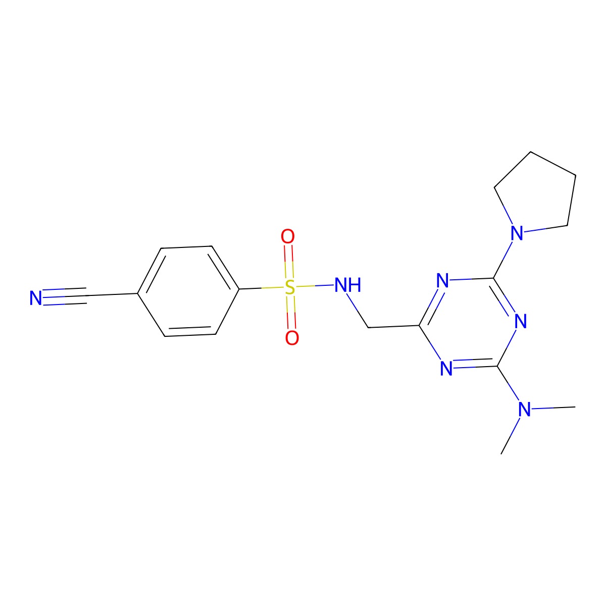 4-cyano-N-((4-(dimethylamino)-6-(pyrrolidin-1-yl)-1,3,5-triazin-2-yl)methyl)benzenesulfonamide molecular structure, CAS 2034520-51-7