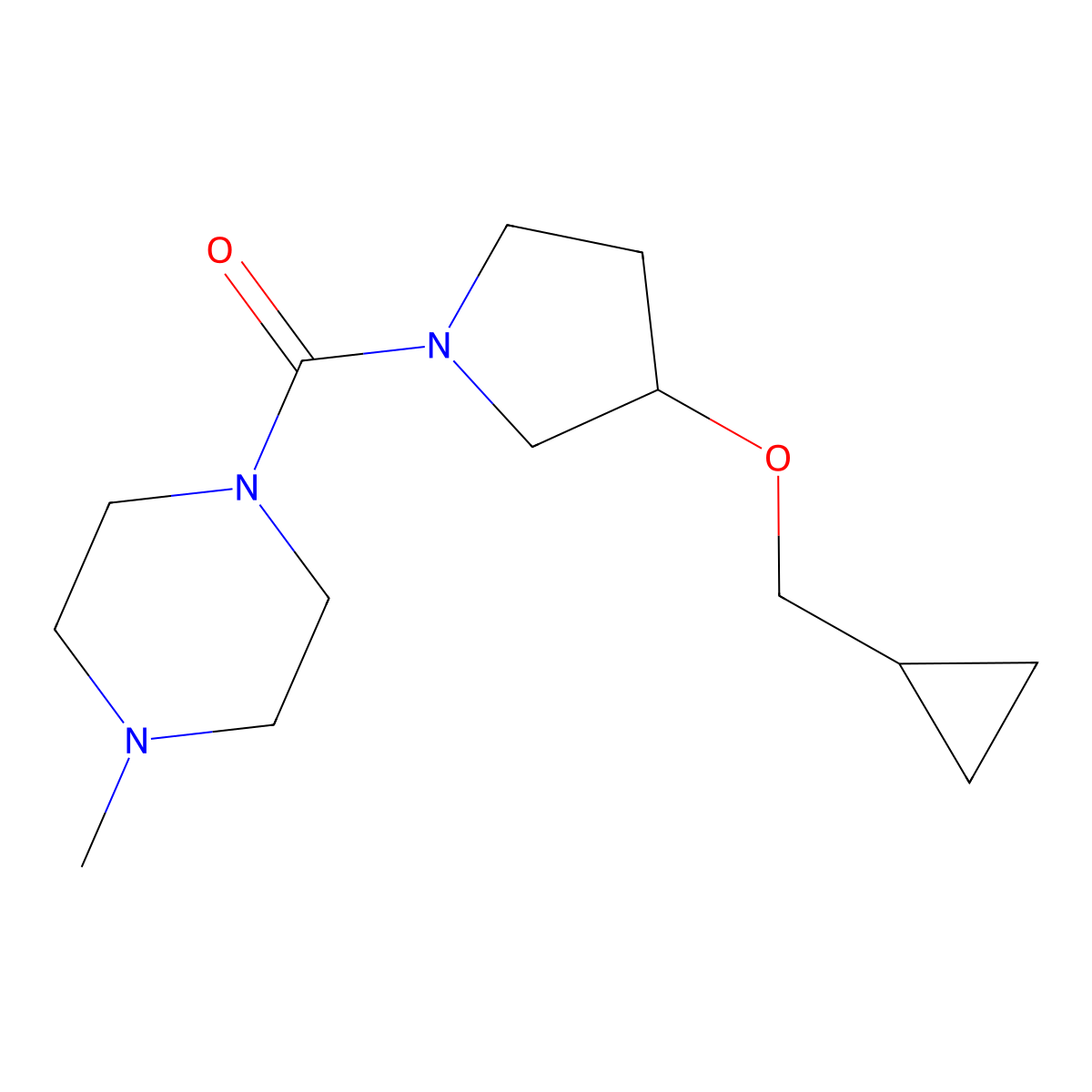 (3-(Cyclopropylmethoxy)pyrrolidin-1-yl)(4-methylpiperazin-1-yl)methanone molecular structure, CAS 2034520-54-0