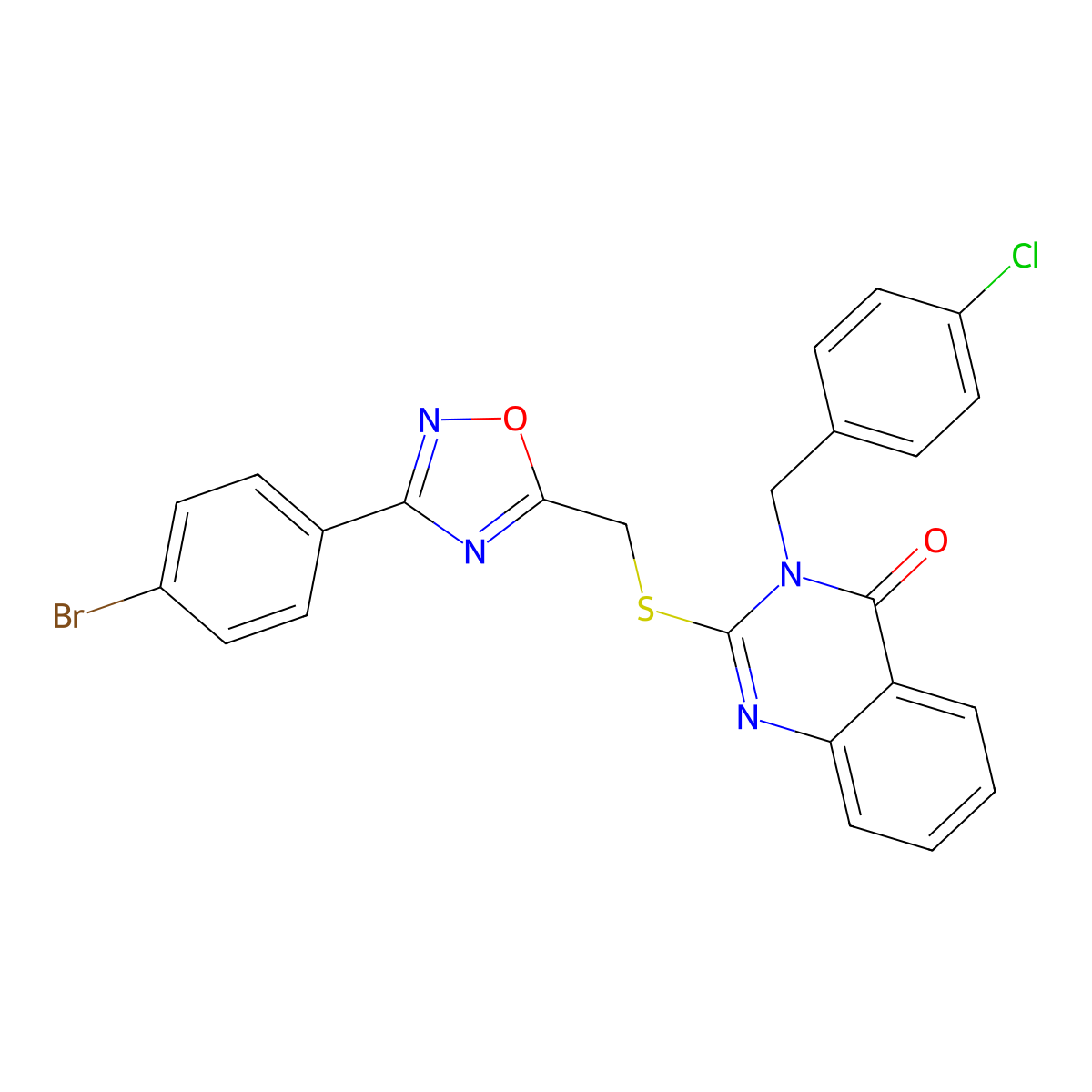 2-(((3-(4-bromophenyl)-1,2,4-oxadiazol-5-yl)methyl)thio)-3-(4-chlorobenzyl)quinazolin-4(3H)-one molecular structure, CAS 2034520-60-8