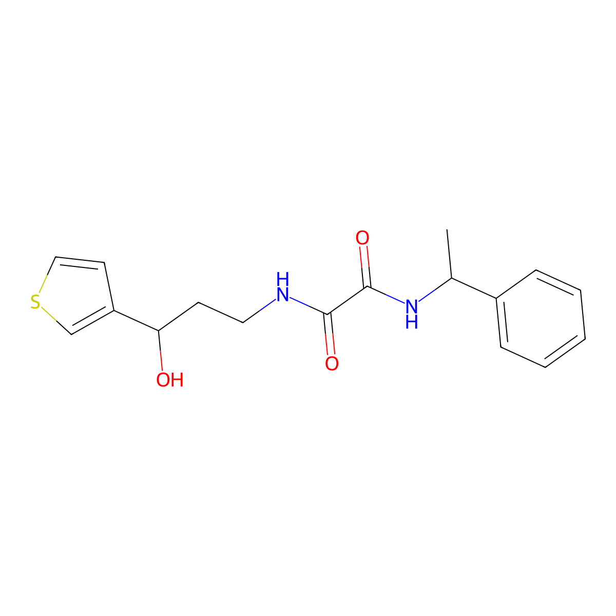 N1-(3-hydroxy-3-(thiophen-3-yl)propyl)-N2-(1-phenylethyl)oxalamide molecular structure, CAS 2034520-64-2