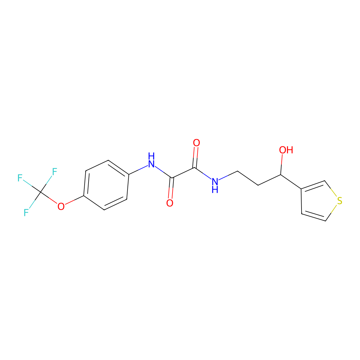 N1-(3-hydroxy-3-(thiophen-3-yl)propyl)-N2-(4-(trifluoromethoxy)phenyl)oxalamide molecular structure, CAS 2034520-68-6