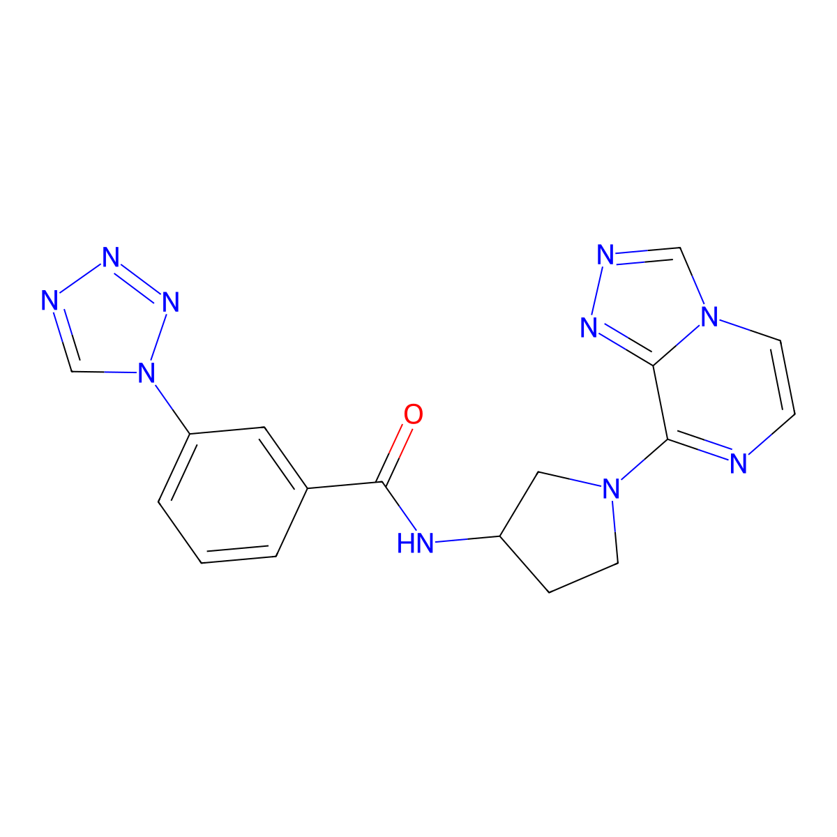 N-(1-([1,2,4]triazolo[4,3-a]pyrazin-8-yl)pyrrolidin-3-yl)-3-(1H-tetrazol-1-yl)benzamide molecular structure, CAS 2034520-70-0
