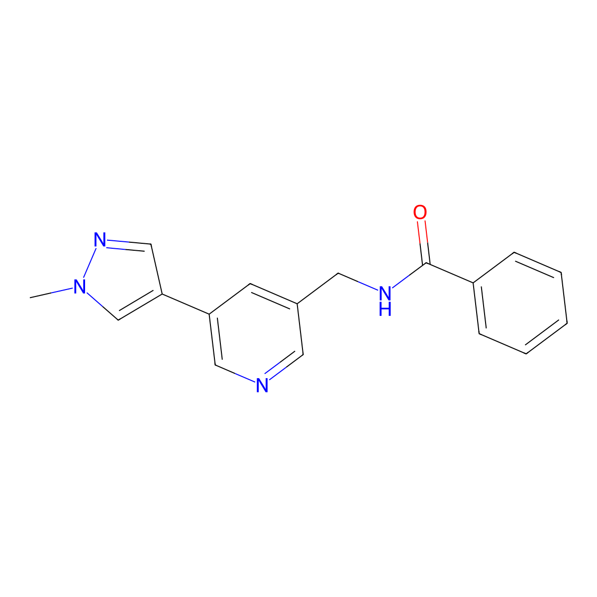 N-{[5-(1-methyl-1H-pyrazol-4-yl)pyridin-3-yl]methyl}benzamide molecular structure, CAS 2034520-76-6