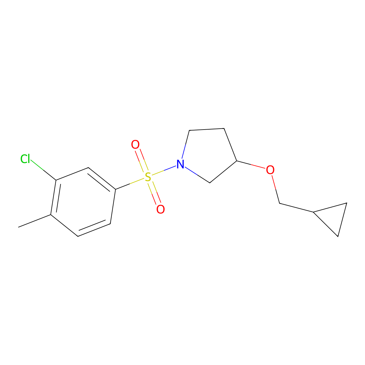 1-((3-Chloro-4-methylphenyl)sulfonyl)-3-(cyclopropylmethoxy)pyrrolidine molecular structure, CAS 2034520-80-2