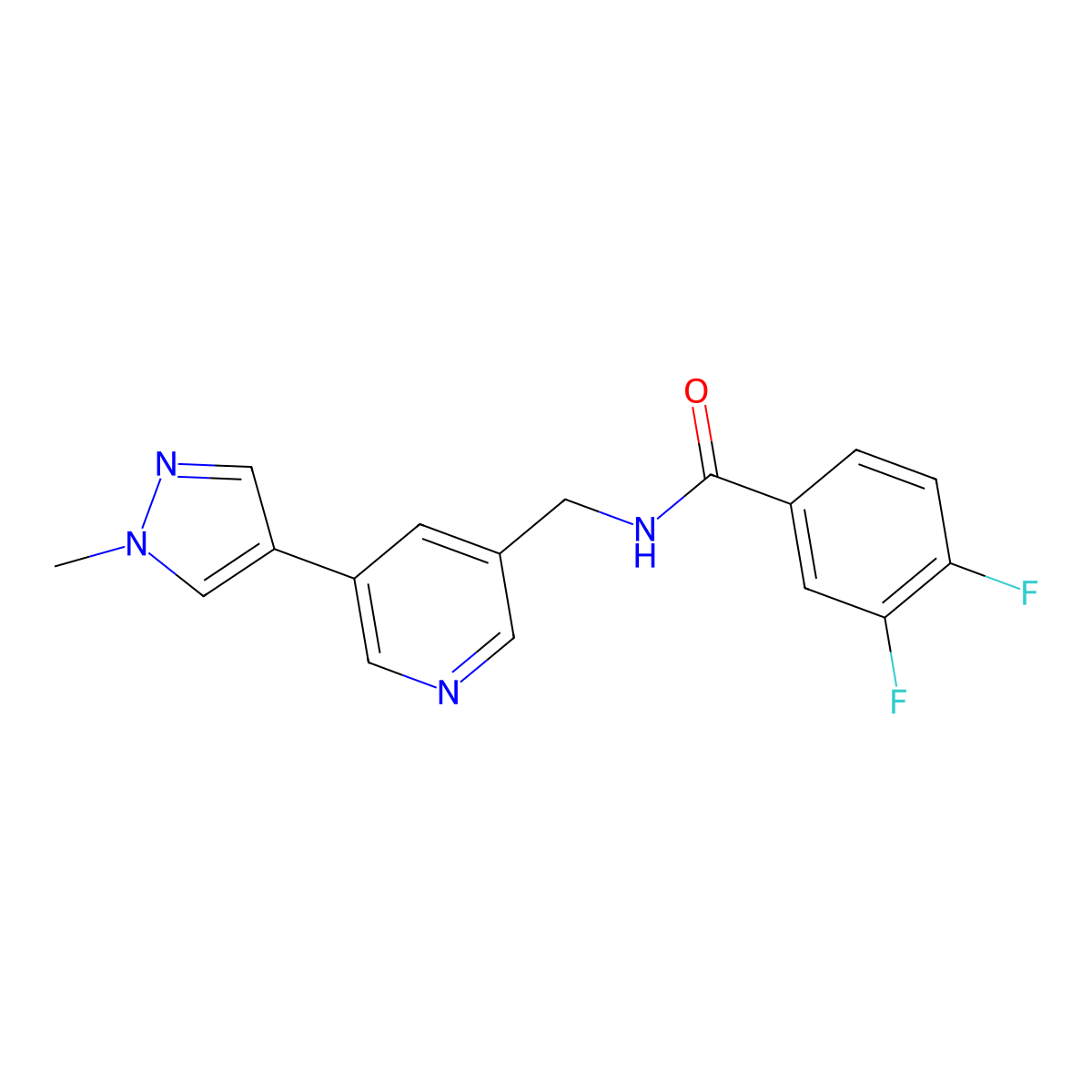 3,4-difluoro-N-((5-(1-methyl-1H-pyrazol-4-yl)pyridin-3-yl)methyl)benzamide molecular structure, CAS 2034520-82-4