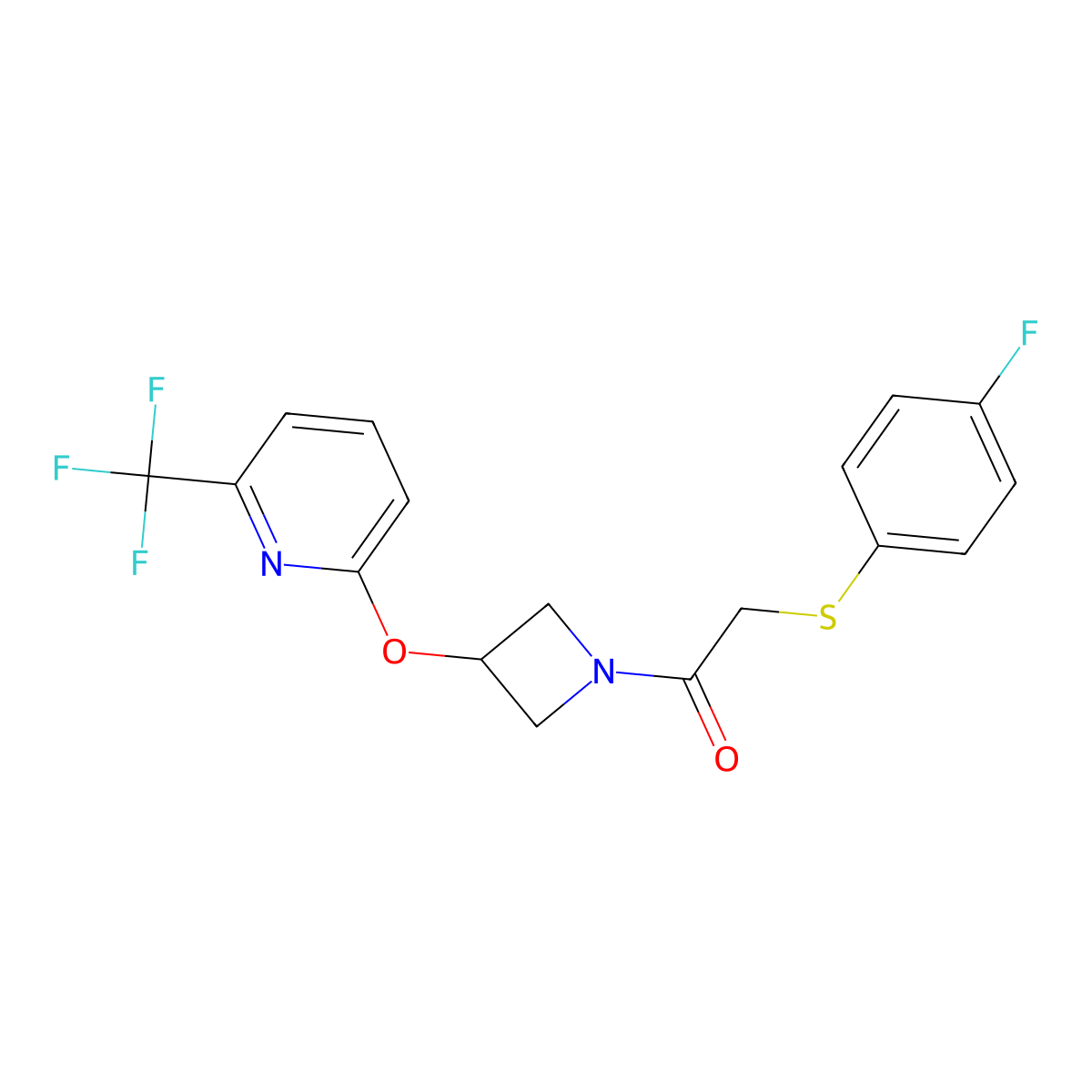 2-((4-Fluorophenyl)thio)-1-(3-((6-(trifluoromethyl)pyridin-2-yl)oxy)azetidin-1-yl)ethanone molecular structure, CAS 2034520-92-6