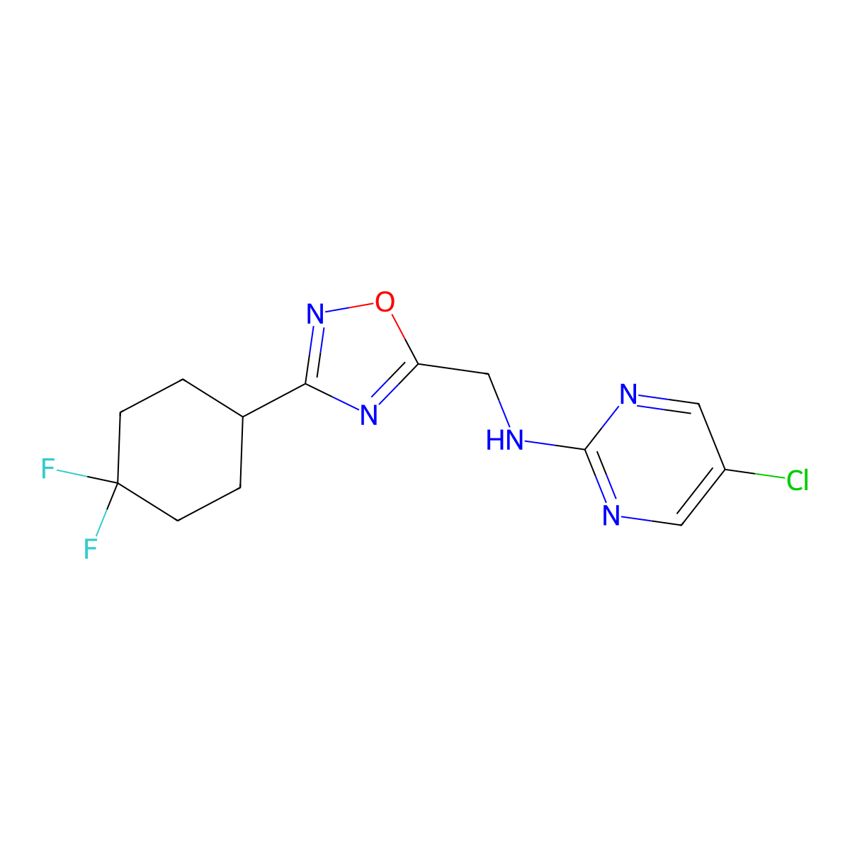 5-chloro-N-{[3-(4,4-difluorocyclohexyl)-1,2,4-oxadiazol-5-yl]methyl}pyrimidin-2-amine molecular structure, CAS 2034521-05-4