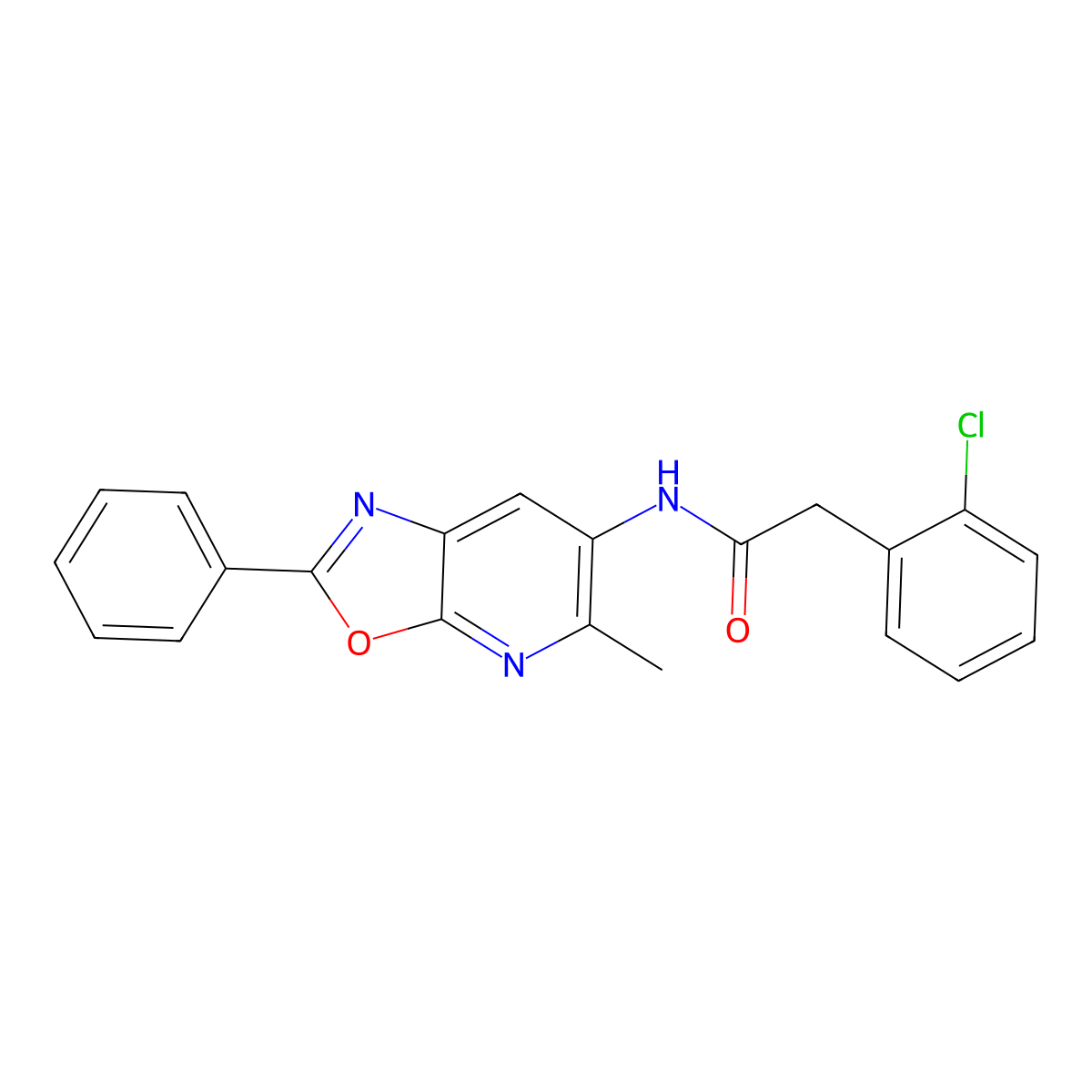 2-(2-chlorophenyl)-N-(5-methyl-2-phenyloxazolo[5,4-b]pyridin-6-yl)acetamide molecular structure, CAS 2034521-09-8