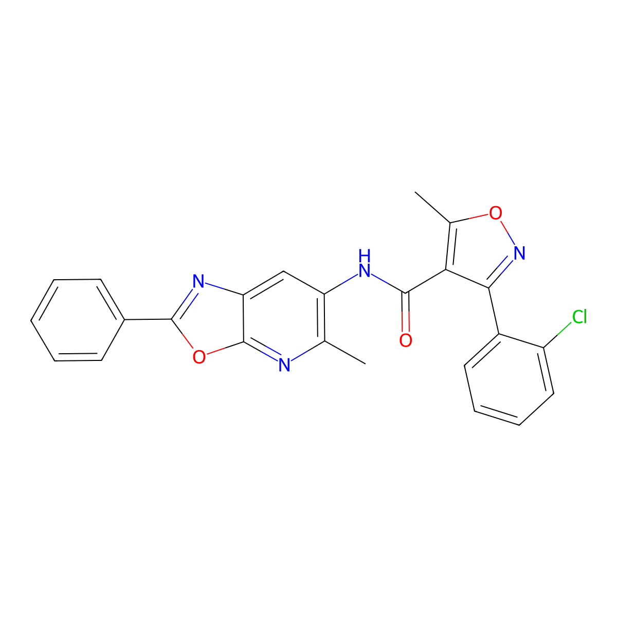 3-(2-chlorophenyl)-5-methyl-N-(5-methyl-2-phenyloxazolo[5,4-b]pyridin-6-yl)isoxazole-4-carboxamide molecular structure, CAS 2034521-16-7