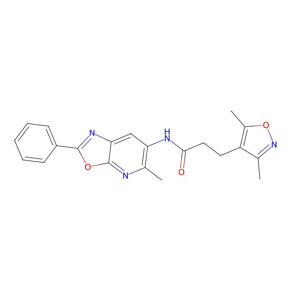 3-(3,5-dimethylisoxazol-4-yl)-N-(5-methyl-2-phenyloxazolo[5,4-b]pyridin-6-yl)propanamide molecular structure, CAS 2034521-26-9