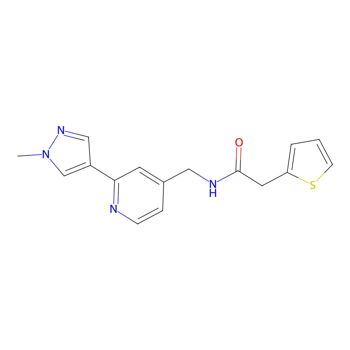 N-{[2-(1-methyl-1H-pyrazol-4-yl)pyridin-4-yl]methyl}-2-(thiophen-2-yl)acetamide molecular structure, CAS 2034521-36-1