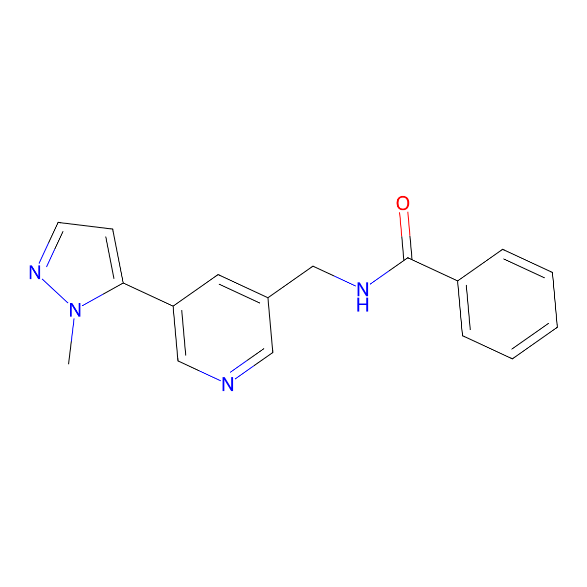 N-((5-(1-methyl-1H-pyrazol-5-yl)pyridin-3-yl)methyl)benzamide molecular structure, CAS 2034521-37-2