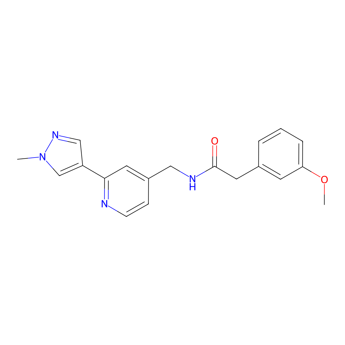 2-(3-methoxyphenyl)-N-{[2-(1-methyl-1H-pyrazol-4-yl)pyridin-4-yl]methyl}acetamide molecular structure, CAS 2034521-40-7