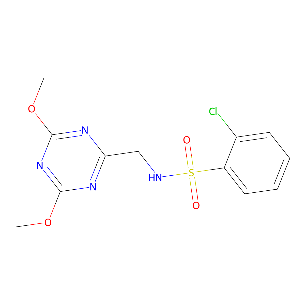 2-chloro-N-((4,6-dimethoxy-1,3,5-triazin-2-yl)methyl)benzenesulfonamide molecular structure, CAS 2034521-41-8