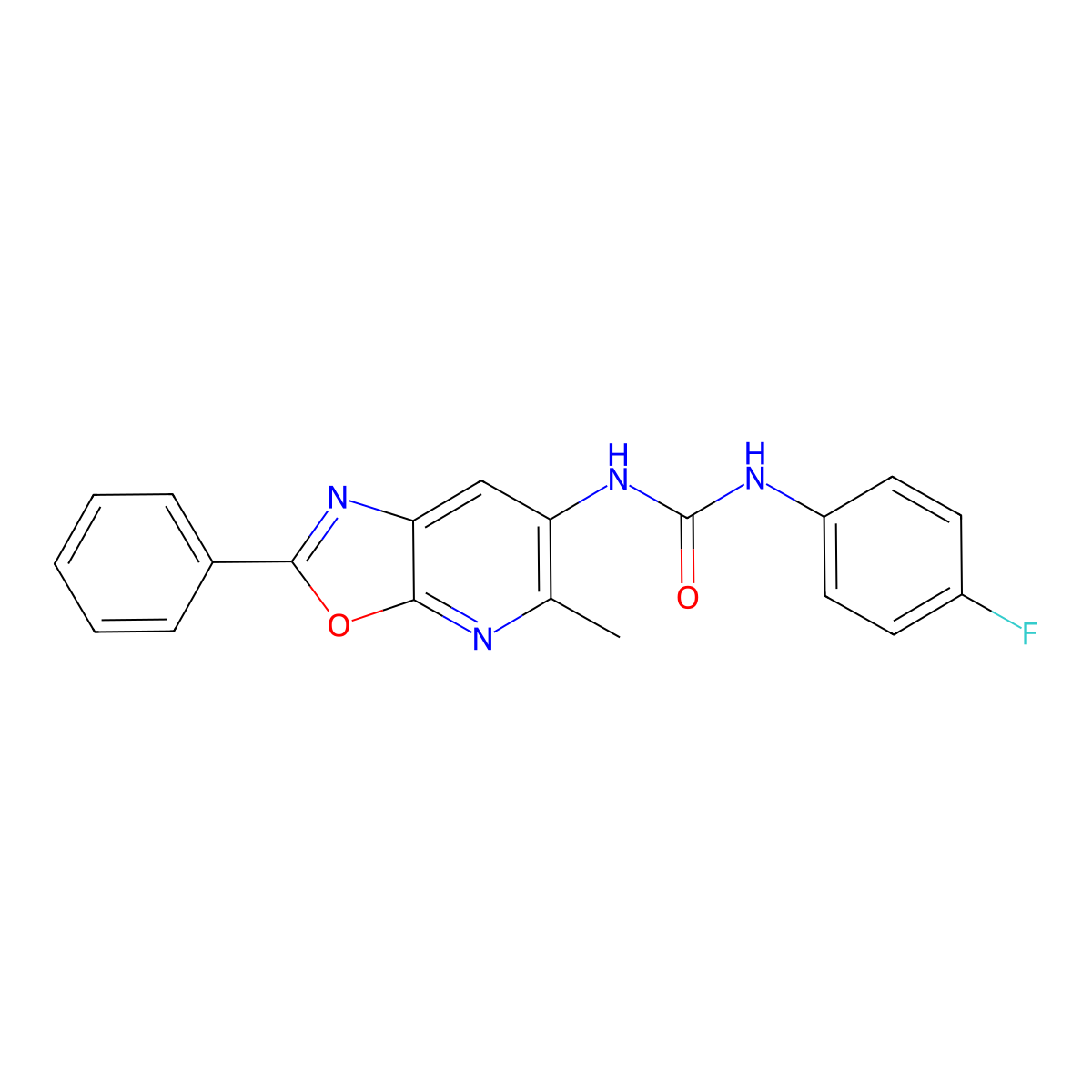 1-(4-Fluorophenyl)-3-(5-methyl-2-phenyloxazolo[5,4-b]pyridin-6-yl)urea molecular structure, CAS 2034521-42-9