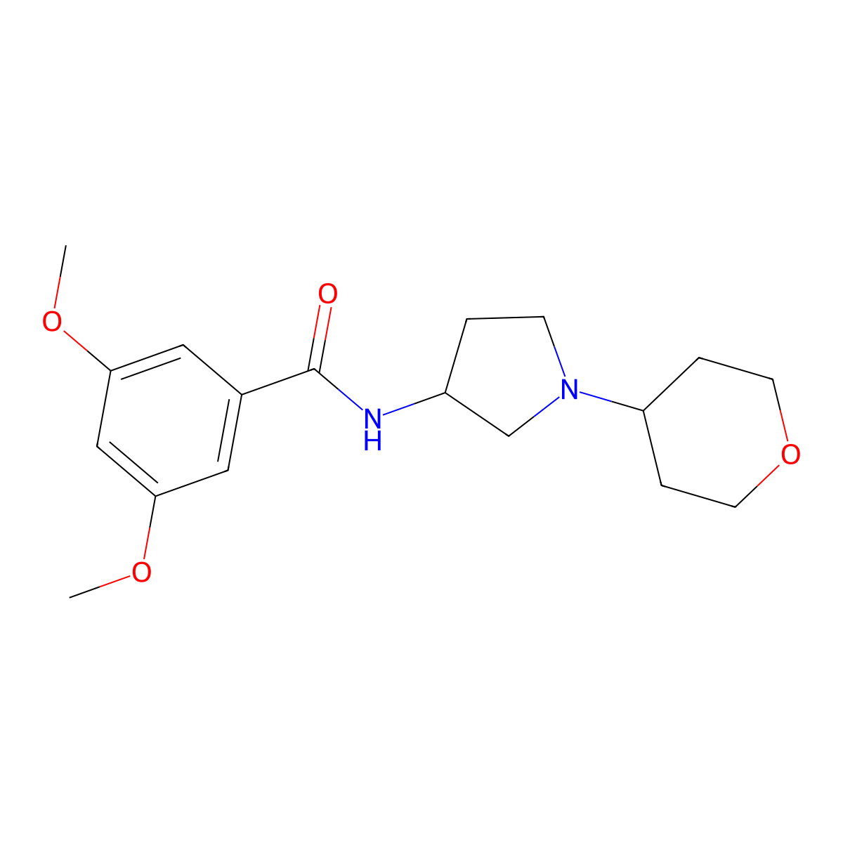3,5-dimethoxy-N-[1-(oxan-4-yl)pyrrolidin-3-yl]benzamide molecular structure, CAS 2034521-44-1