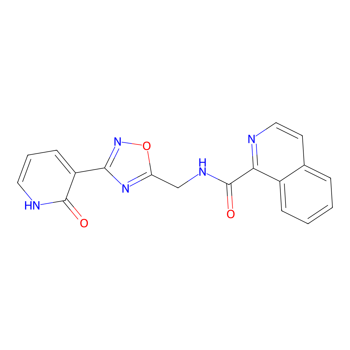 N-((3-(2-oxo-1,2-dihydropyridin-3-yl)-1,2,4-oxadiazol-5-yl)methyl)isoquinoline-1-carboxamide molecular structure, CAS 2034521-45-2