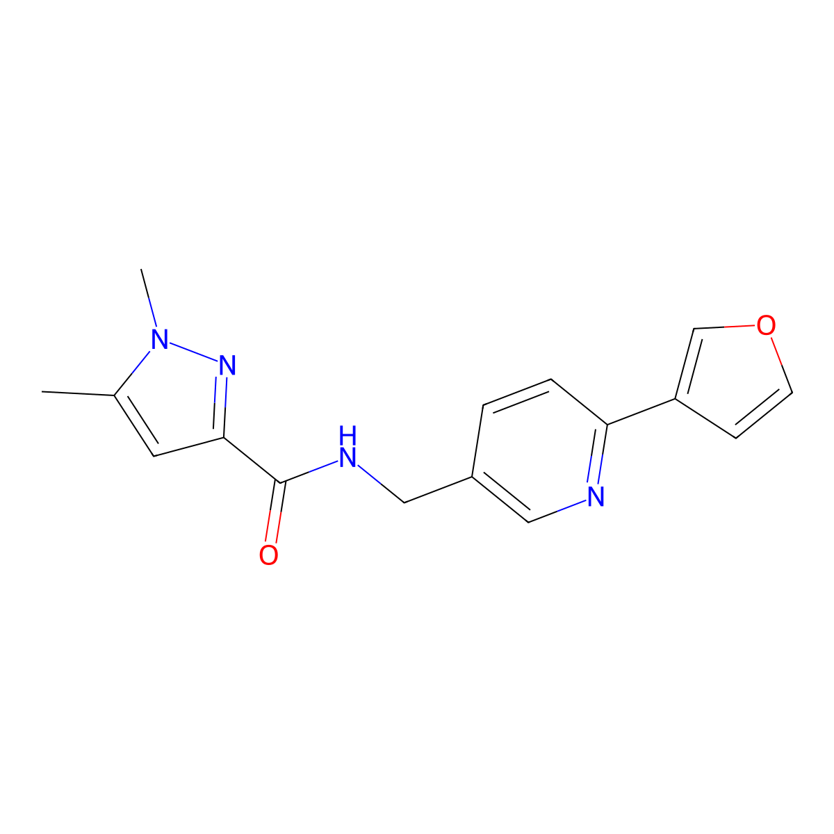N-{[6-(furan-3-yl)pyridin-3-yl]methyl}-1,5-dimethyl-1H-pyrazole-3-carboxamide molecular structure, CAS 2034521-46-3