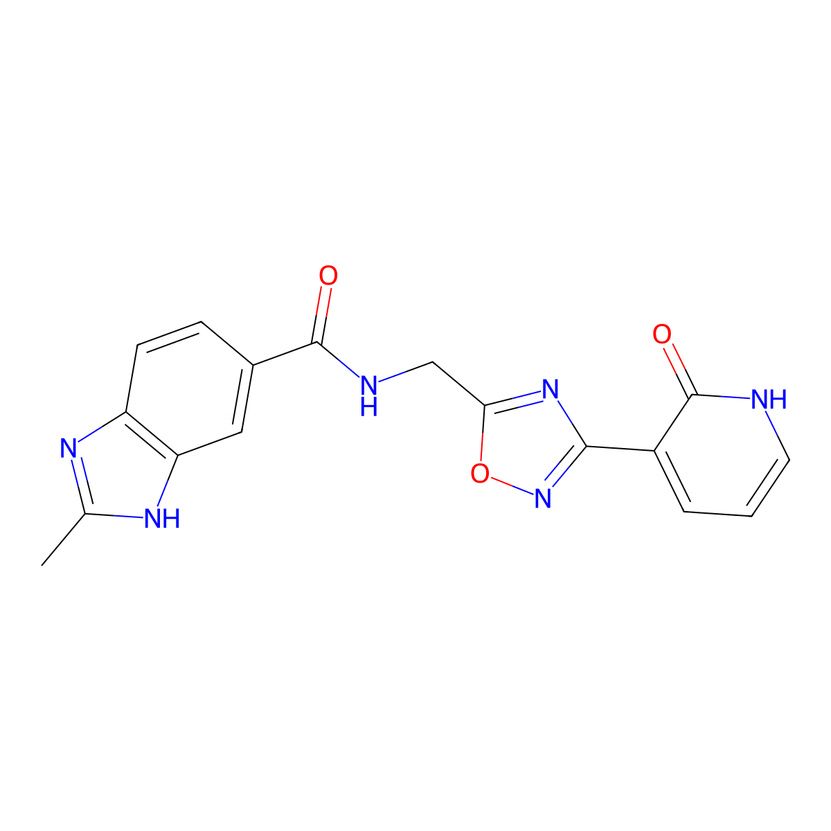 2-methyl-N-((3-(2-oxo-1,2-dihydropyridin-3-yl)-1,2,4-oxadiazol-5-yl)methyl)-1H-benzo[d]imidazole-6-carboxamide molecular structure, CAS 2034521-48-5