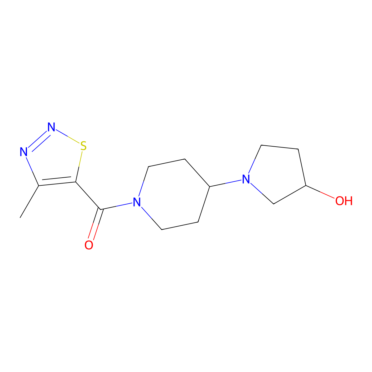 (4-(3-Hydroxypyrrolidin-1-yl)piperidin-1-yl)(4-methyl-1,2,3-thiadiazol-5-yl)methanone molecular structure, CAS 2034521-53-2
