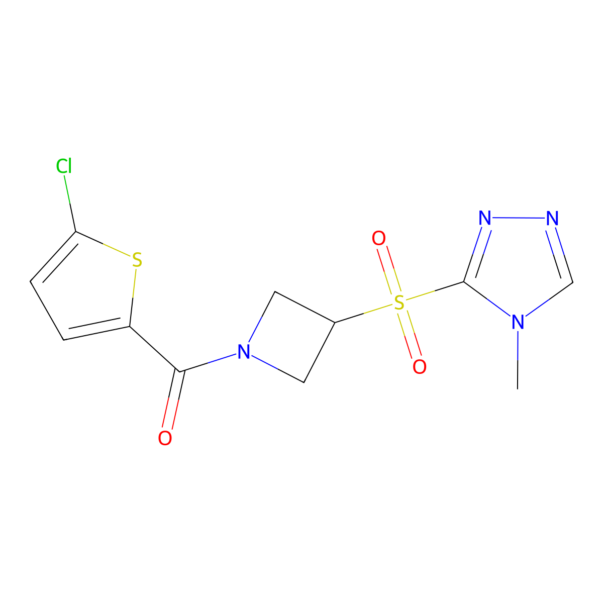 (5-chlorothiophen-2-yl)(3-((4-methyl-4H-1,2,4-triazol-3-yl)sulfonyl)azetidin-1-yl)methanone molecular structure, CAS 2034521-61-2