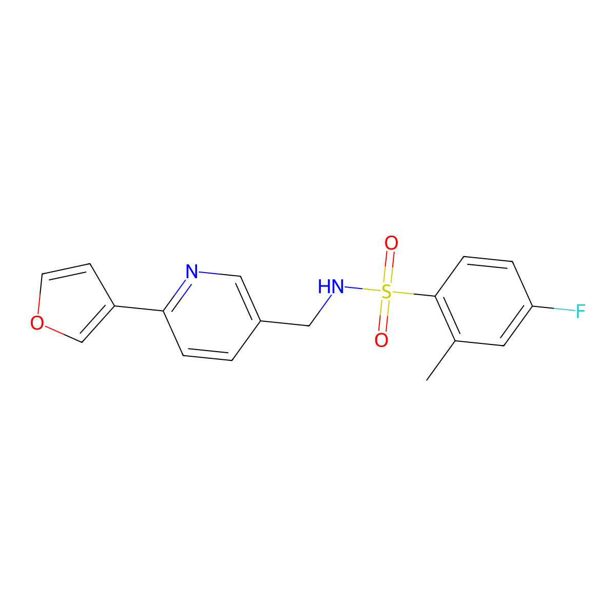 4-fluoro-N-((6-(furan-3-yl)pyridin-3-yl)methyl)-2-methylbenzenesulfonamide molecular structure, CAS 2034521-63-4