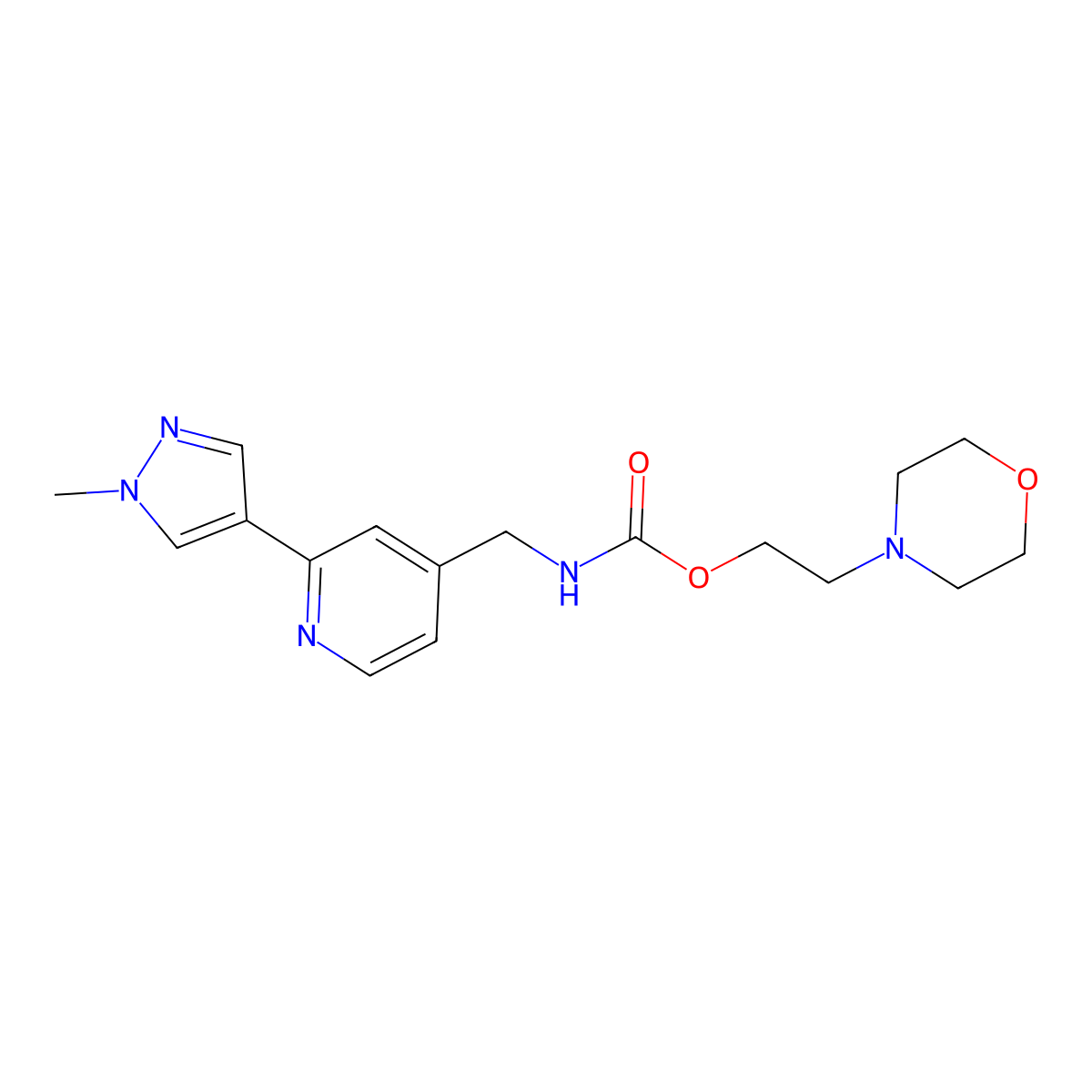2-(morpholin-4-yl)ethyl N-{[2-(1-methyl-1H-pyrazol-4-yl)pyridin-4-yl]methyl}carbamate molecular structure, CAS 2034521-65-6