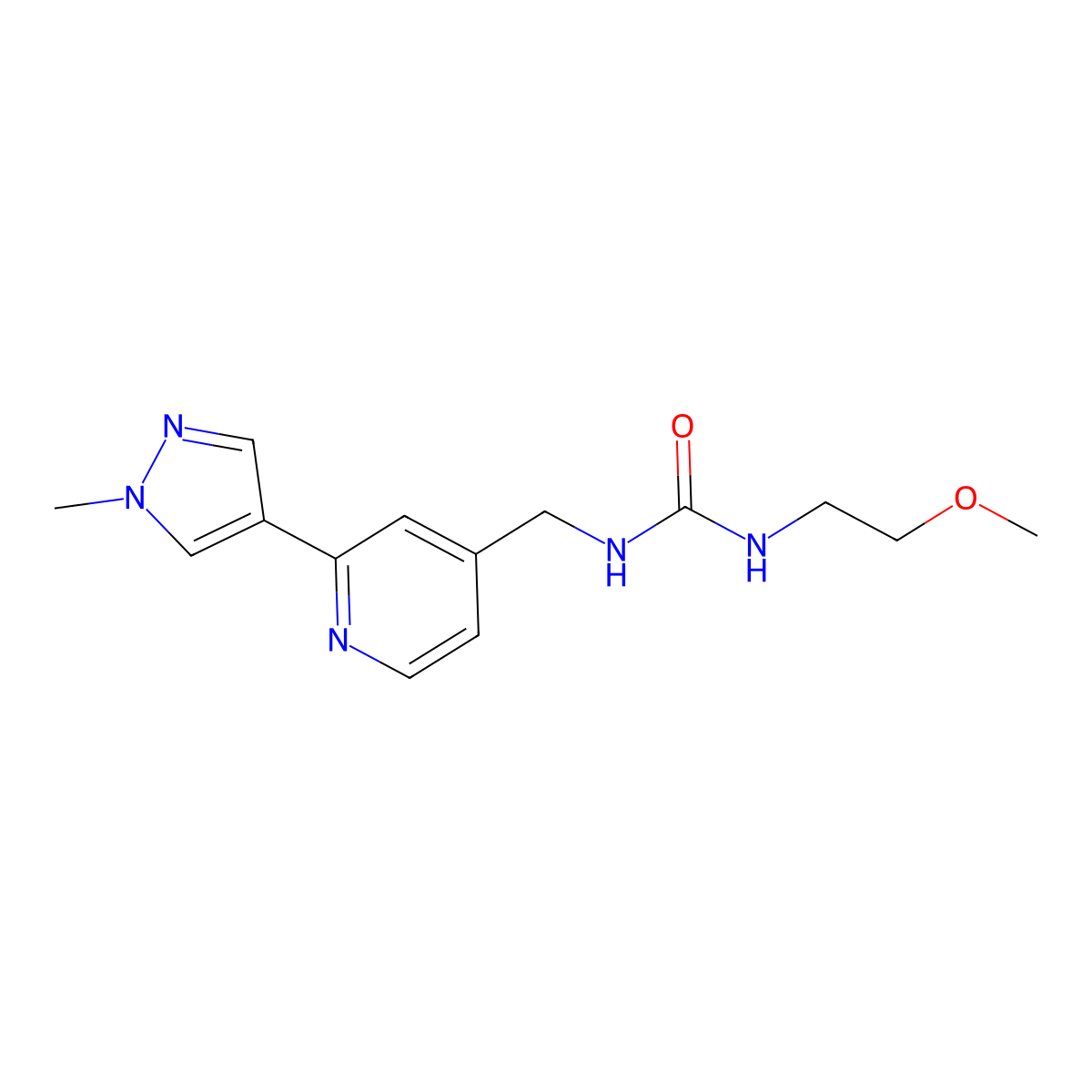 1-(2-methoxyethyl)-3-((2-(1-methyl-1H-pyrazol-4-yl)pyridin-4-yl)methyl)urea molecular structure, CAS 2034521-69-0
