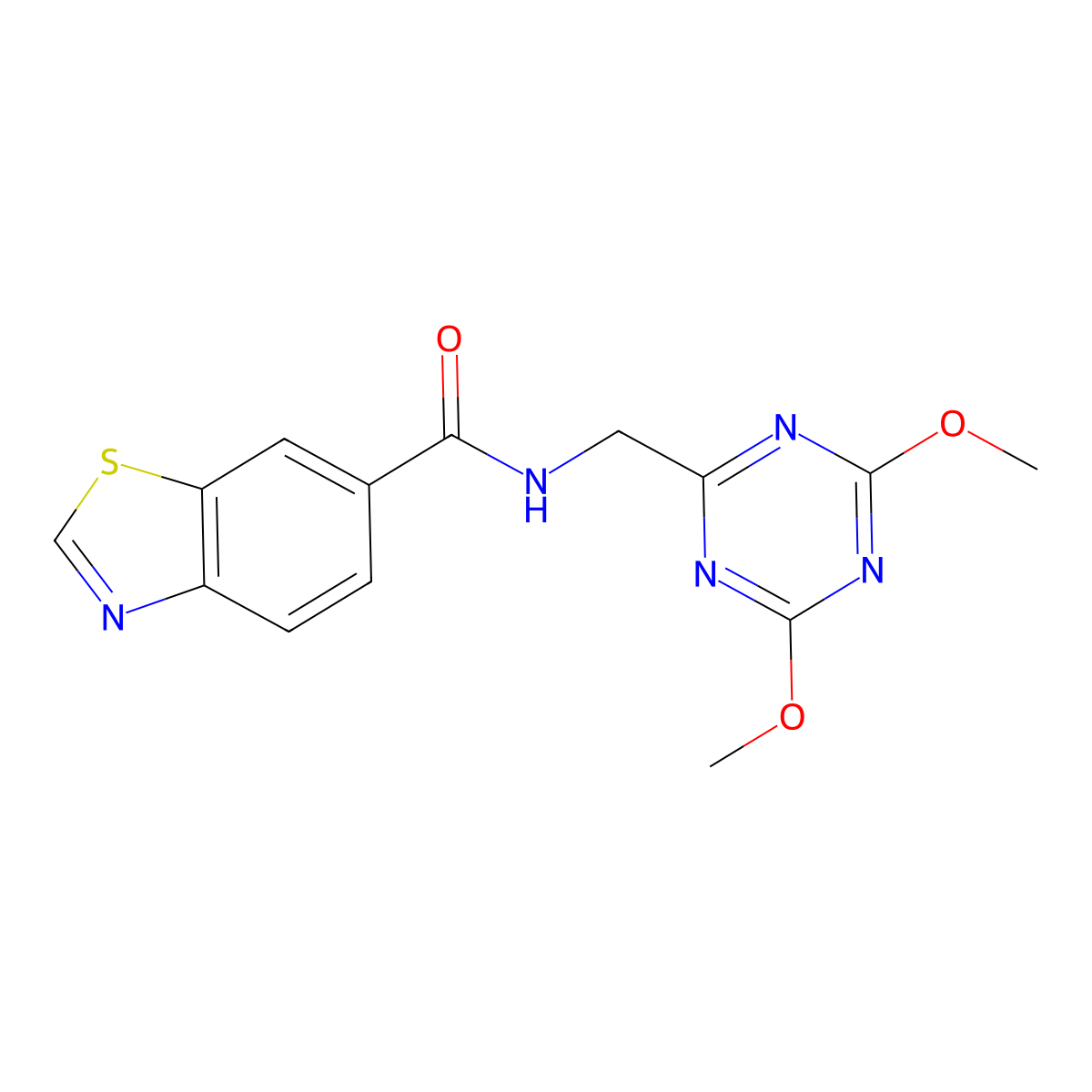 N-((4,6-dimethoxy-1,3,5-triazin-2-yl)methyl)benzo[d]thiazole-6-carboxamide molecular structure, CAS 2034521-75-8
