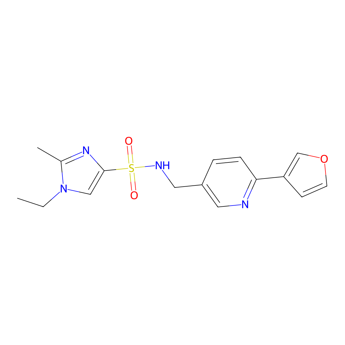 1-ethyl-N-{[6-(furan-3-yl)pyridin-3-yl]methyl}-2-methyl-1H-imidazole-4-sulfonamide molecular structure, CAS 2034521-76-9