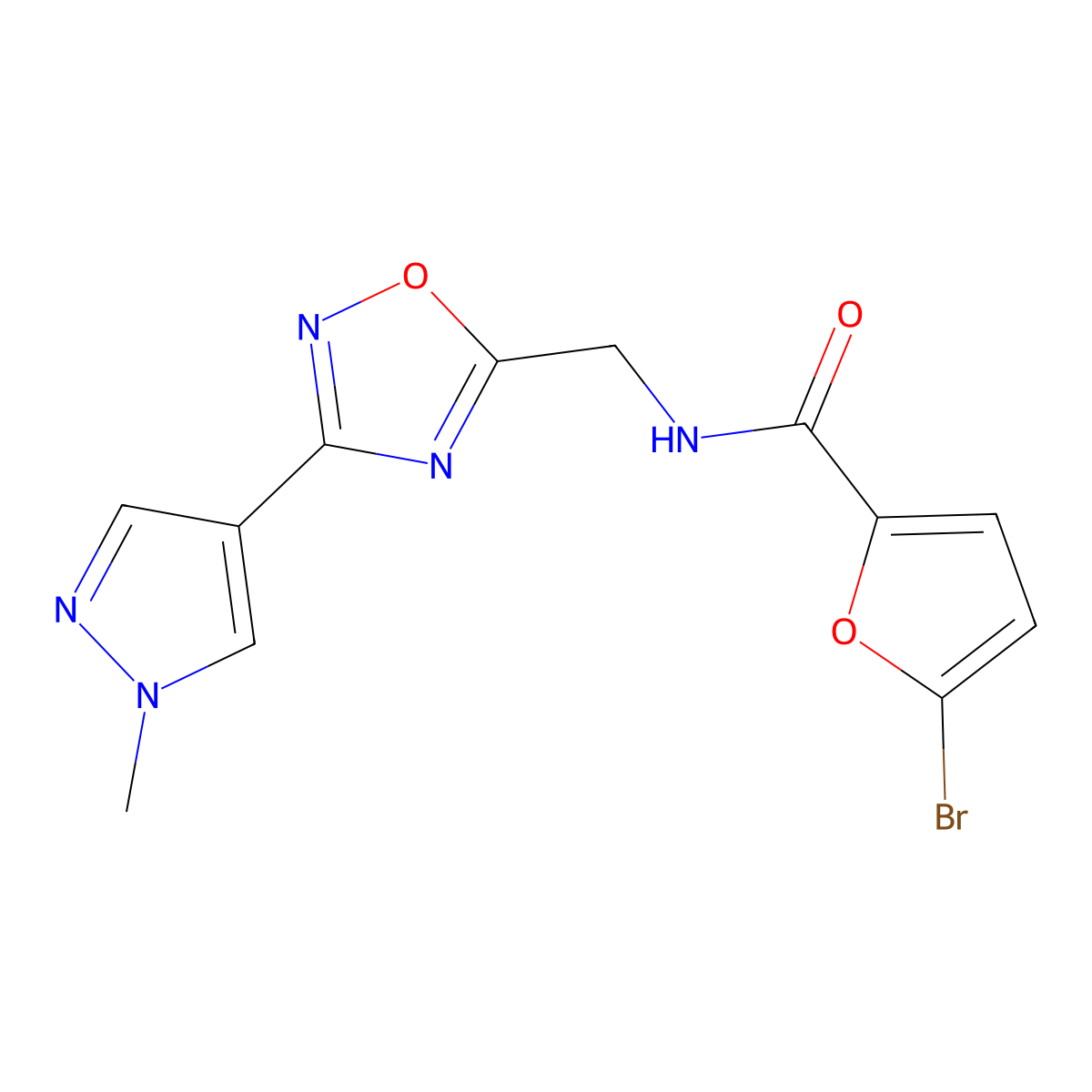 5-bromo-N-{[3-(1-methyl-1H-pyrazol-4-yl)-1,2,4-oxadiazol-5-yl]methyl}furan-2-carboxamide molecular structure, CAS 2034521-81-6