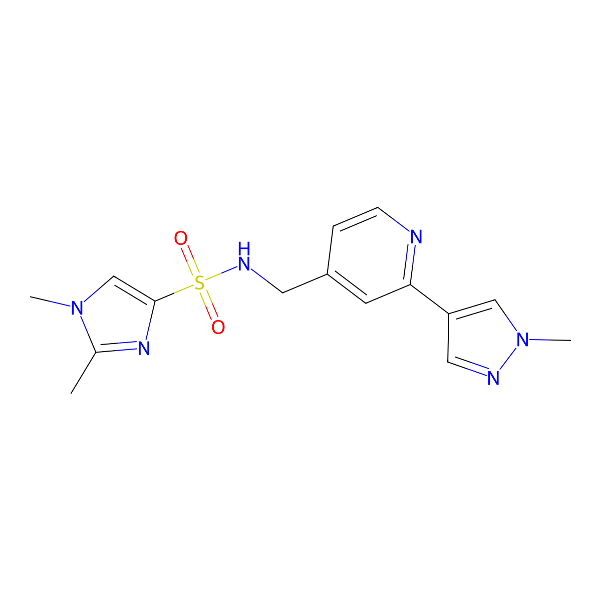1,2-dimethyl-N-{[2-(1-methyl-1H-pyrazol-4-yl)pyridin-4-yl]methyl}-1H-imidazole-4-sulfonamide molecular structure, CAS 2034521-83-8