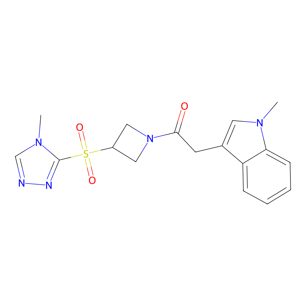 2-(1-methyl-1H-indol-3-yl)-1-(3-((4-methyl-4H-1,2,4-triazol-3-yl)sulfonyl)azetidin-1-yl)ethanone molecular structure, CAS 2034521-86-1