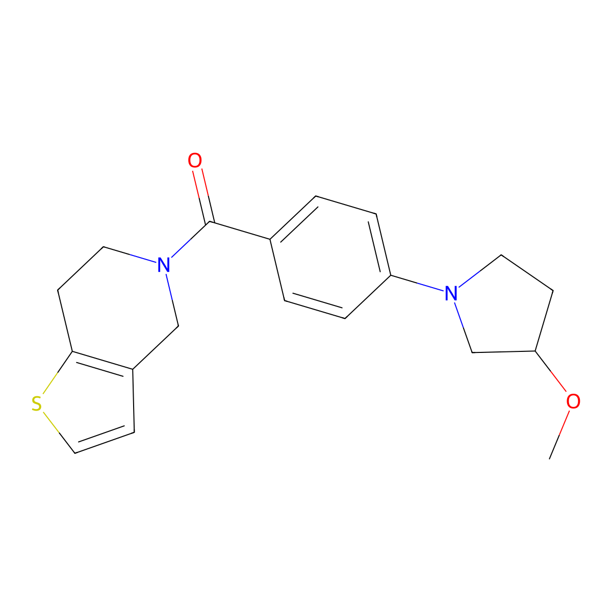 (6,7-dihydrothieno[3,2-c]pyridin-5(4H)-yl)(4-(3-methoxypyrrolidin-1-yl)phenyl)methanone molecular structure, CAS 2034521-87-2