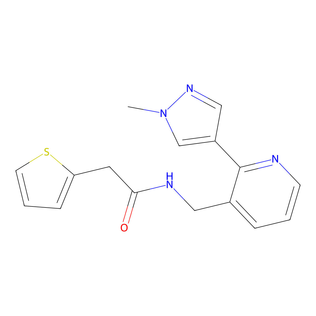 N-{[2-(1-methyl-1H-pyrazol-4-yl)pyridin-3-yl]methyl}-2-(thiophen-2-yl)acetamide molecular structure, CAS 2034521-88-3