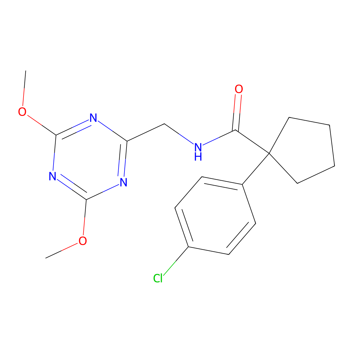 1-(4-chlorophenyl)-N-((4,6-dimethoxy-1,3,5-triazin-2-yl)methyl)cyclopentanecarboxamide molecular structure, CAS 2034521-90-7