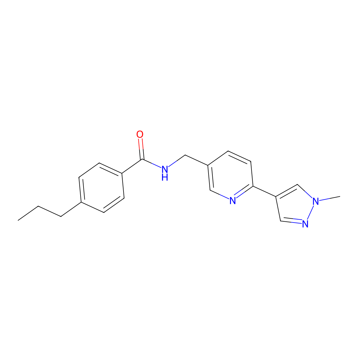 N-{[6-(1-methyl-1H-pyrazol-4-yl)pyridin-3-yl]methyl}-4-propylbenzamide molecular structure, CAS 2034521-91-8