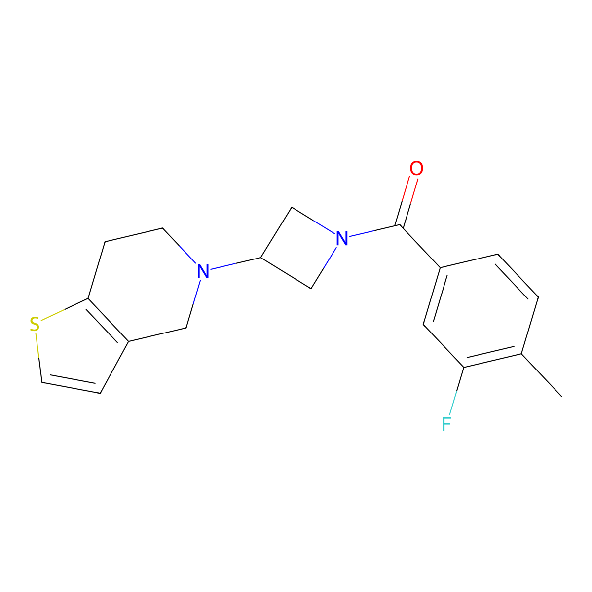 (3-(6,7-dihydrothieno[3,2-c]pyridin-5(4H)-yl)azetidin-1-yl)(3-fluoro-4-methylphenyl)methanone molecular structure, CAS 2034521-98-5