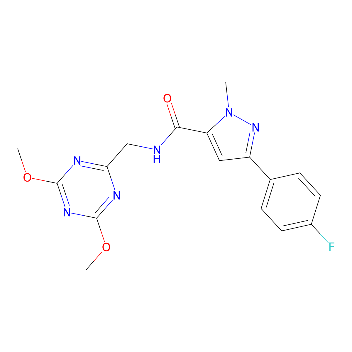 N-[(4,6-dimethoxy-1,3,5-triazin-2-yl)methyl]-3-(4-fluorophenyl)-1-methyl-1H-pyrazole-5-carboxamide molecular structure, CAS 2034521-99-6