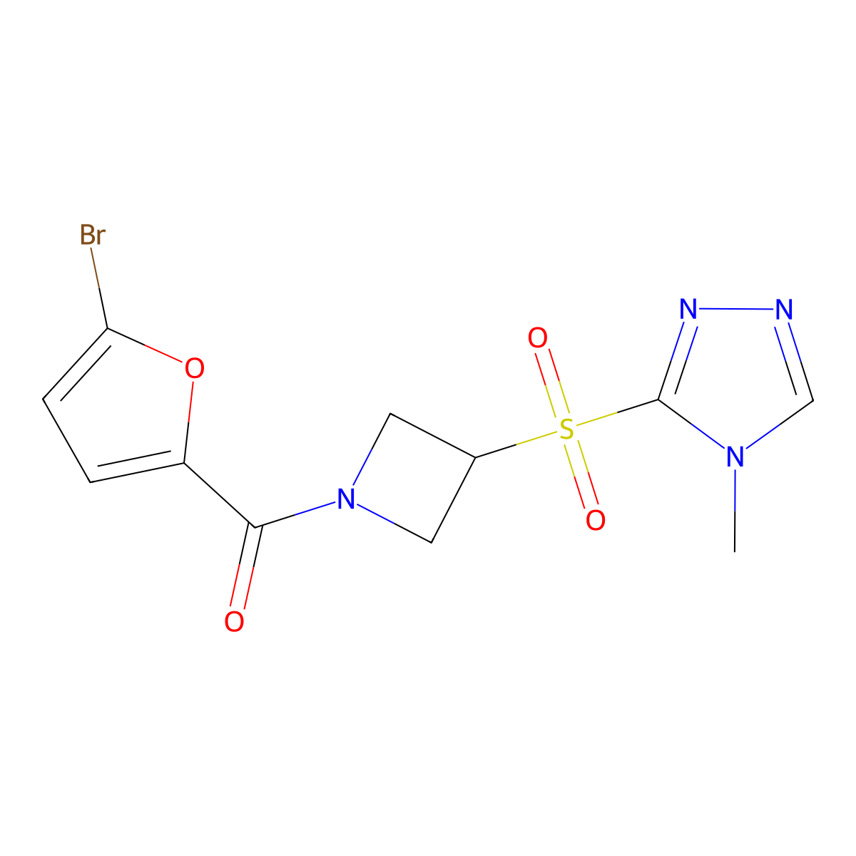 (5-bromofuran-2-yl)(3-((4-methyl-4H-1,2,4-triazol-3-yl)sulfonyl)azetidin-1-yl)methanone molecular structure, CAS 2034522-02-4