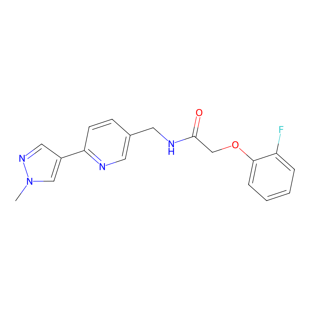 2-(2-fluorophenoxy)-N-{[6-(1-methyl-1H-pyrazol-4-yl)pyridin-3-yl]methyl}acetamide molecular structure, CAS 2034522-03-5