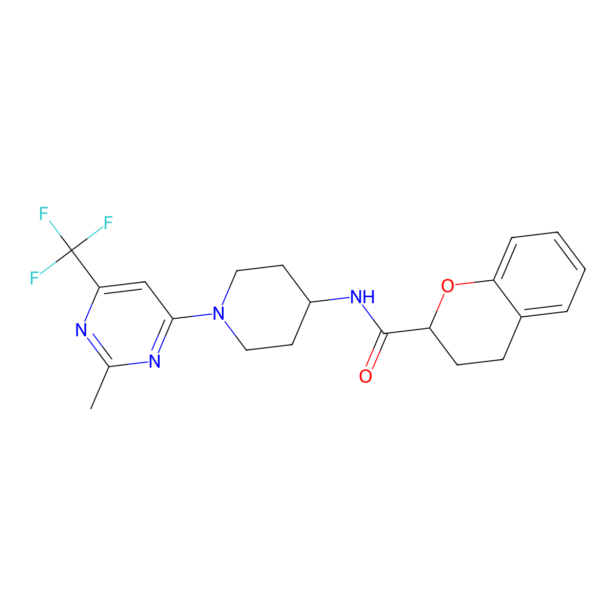 N-(1-(2-methyl-6-(trifluoromethyl)pyrimidin-4-yl)piperidin-4-yl)chroman-2-carboxamide molecular structure, CAS 2034522-06-8