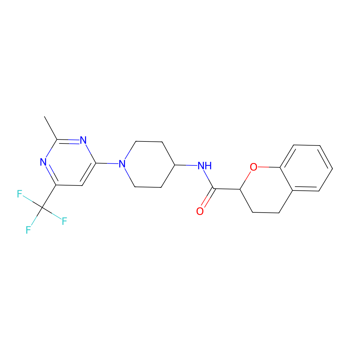 N-(1-(2-methyl-6-(trifluoromethyl)pyrimidin-4-yl)piperidin-4-yl)chroman-2-carboxamide molecular structure, CAS 2034522-06-8
